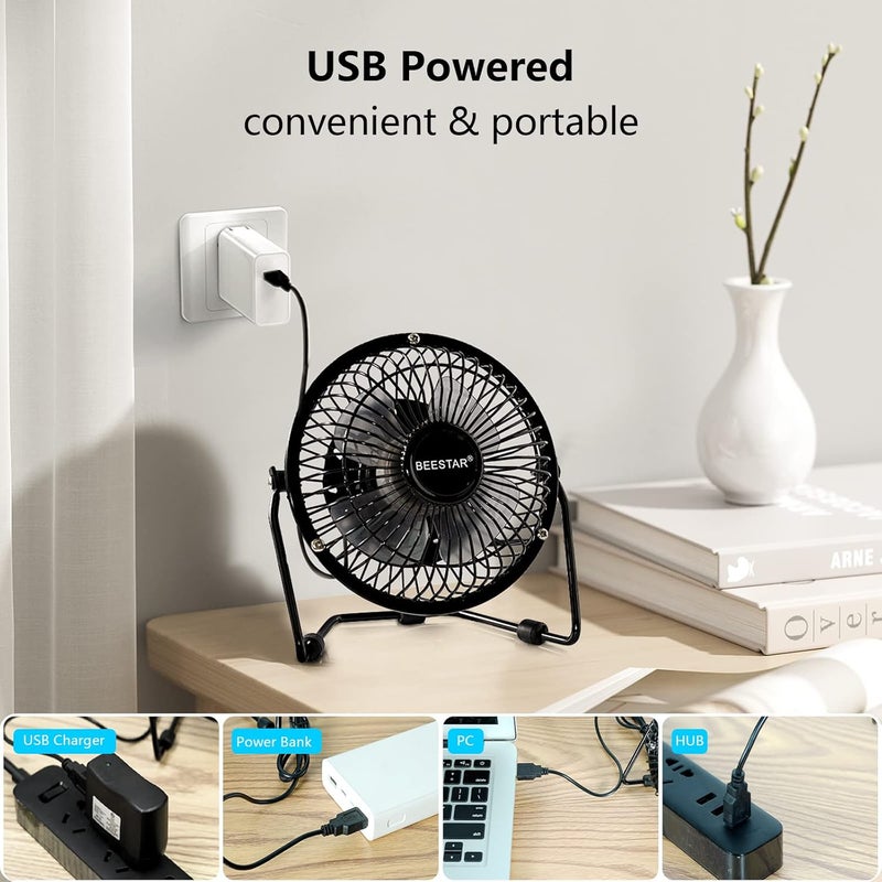Beestar 4 Inch Mini Fan with Metal Construction,Powerful USB Powered,360° Rotation desk Personal Cooling Usb fans small quiet for Home Office Bedroom - Image 3